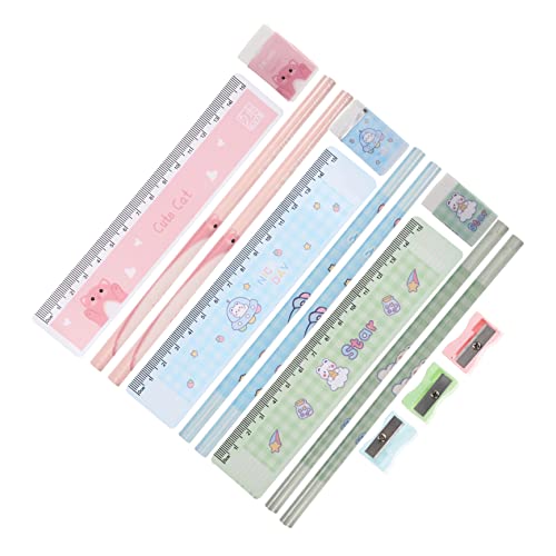 Happyyami 6Sätze Teiliges Schulschreibset Mit Kreativen Bleistiften Handbleistiftspitzer Und Radiergummis Bunten Tierdesigns Für Schule Und Freizeit Blaue Grüne von Happyyami