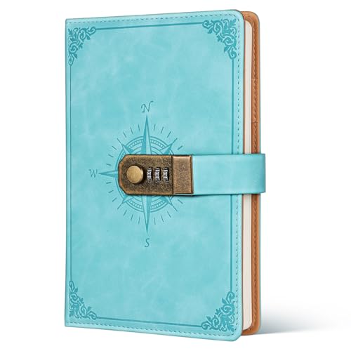 Happyyami Lock Journal mit Passwort Vintage Tagebuch mit Kombinationsschloss Grünes PU Leder Kompass für Persönliche Notizen und Organisation von Karten von Happyyami
