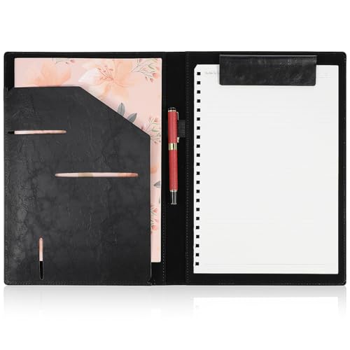 Happyyami Ordnerschiene Dokumentenmappe Geschäftsordner für Dokumente Geschäftsorganisator Pflegeklemmbrett klappbar Lebenslaufordner für Vorstellungsgespräche Pu Black von Happyyami