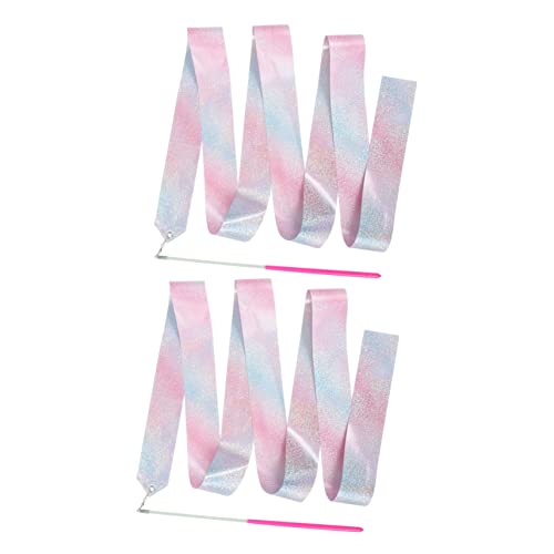Happyyami Schimmernde Gymnastikbänder Mit Stab 2 Meter Lange Farbige Streamer Für Ideal Für Tanz Aufführungen Und Wettkämpfe Bunte Ribbons Mit Pinkem Griff von Happyyami