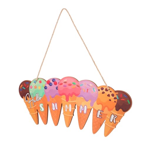 Happyyami Sommerschild Strandschild Sommerschild Eishängedekor Sommer Holzzeichen Vordertür Rustikal Holz Hängende Plaque -türschild Wand Hanges Schild von Happyyami
