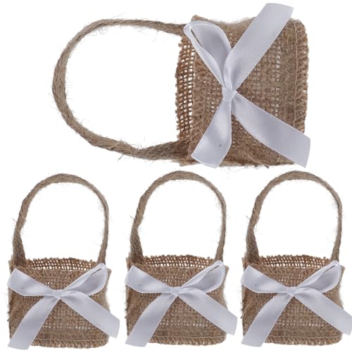 Happyyami 4 Stück Vintage Blume Mädchen Korb aus Jute Hochzeit Spitze Bogen Jute Spitze Schleife Dekoration für Hochzeit Mädchen Braut Blume Korb von Happyyami