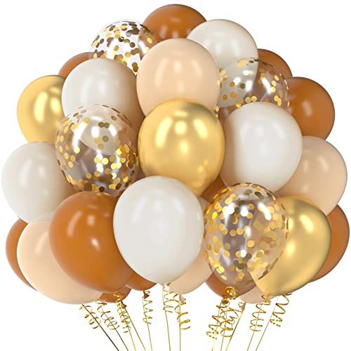 Neutrale Ballons 12 Zoll Braune Beige Creme Gold Latex Konfetti Luftballons für Neutrale Babyparty Geburtstag Party Dekorationen 55 Stück von Haptda