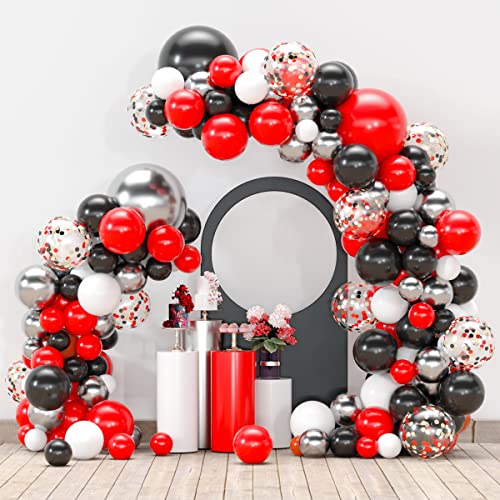 Schwarz Rot Ballon Girlande Kit Rot Schwarz Weiß und Metallic Silber Konfetti Luftballons Bogen für Babyparty Abschlussfeier Zirkus Piraten Geburtstag Party Dekorationen von Haptda