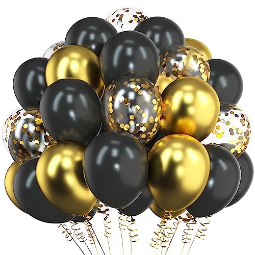 Schwarz und Goldene Ballons 12 Zoll Schwarz Gold Latex Konfetti Ballon für Baby Dusche Männer Geburtstag Party Dekorationen 55 Pack von Haptda