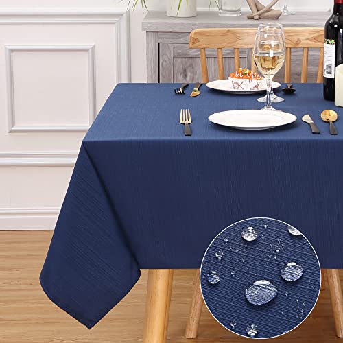Hapterouse Tischdecke Wasserdicht Einfarbig Tischwäsche Enger Streifen Effekt Tischtuch Navy Blau Pflegeleicht Tischdecken Abwaschbar Fleckschutz Tischläufer, 140cmx200cm Rechteck von Hapterouse
