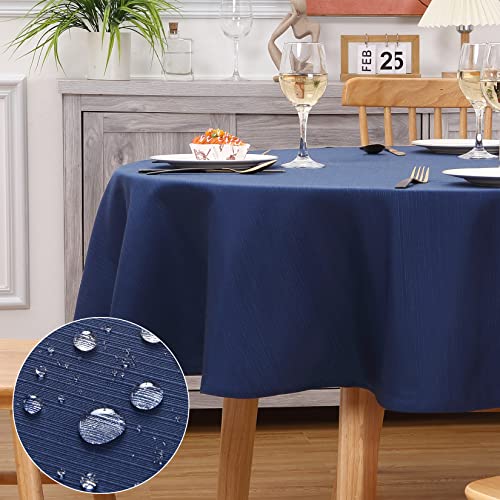 Hapterouse Tischdecke Wasserdicht Einfarbig Tischwäsche Enger Streifen Effekt Tischtuch Navy Blau Pflegeleicht Tischdecken Abwaschbar Fleckschutz Tischläufer, 180cm Rund von Hapterouse