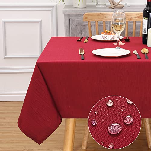 Hapterouse Tischdecke Wasserdicht Einfarbig Tischwäsche Enger Streifen Effekt Tischtuch Rot Pflegeleicht Tischdecken Abwaschbar Fleckschutz Tischläufer, 140cmx180cm Rechteck von Hapterouse