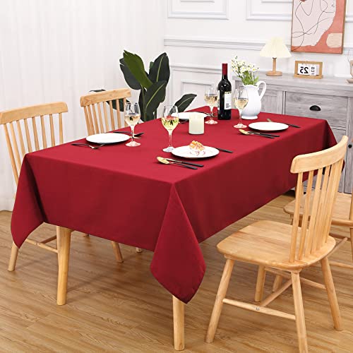 Hapterouse Tischdecke Wasserdicht Tischdecken Abwaschbar Einfarbig Tischwäsche Enger Streifen Effekt Tischtuch Rot Pflegeleicht Fleckschutz Tischläufer, 140cmx200cm Rechteck von Hapterouse
