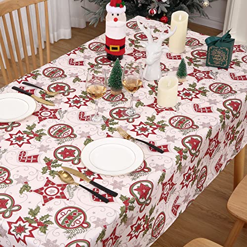 Hapterouse Weihnachts Tischdecke Abwaschbar Tischdecke Weiß Wasserabweisend Rechteckig Esstischdecke für Weihnachten,Party,132x 229cm von Hapterouse