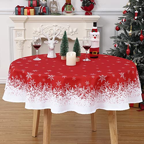 Rund Tischdecke Weihnachten Dekoration für Esszimmer Schneeflocke Tischtuch Wasserabweisend Tischwäsche abwischbar Tischdecke abwaschbare Tischedeke für Küche,Rot Rund,152cm Rund Tischdecke Weihnachten Dekoration für Esszimmer Schneeflocke Tischtuch Wasserabweisend Tischwäsche abwischbar Tischdecke abwaschbare Tischedeke für Küche,Rot Rund,152cm von Hapterouse