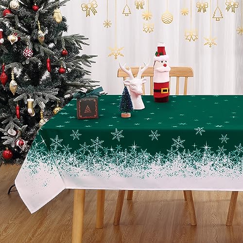 Tischdecke Weihnachtstafeldecke Abwaschbar Tischdekoration für Xmas Wasserabweisend Tischtuch mit Schneeflocke Muster Knitterfrei Tischdecke für Esszimmer Schmutzabweisend Tischtuch,Grün,137x200cm von Hapterouse