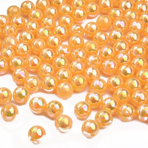 Perlen für Schmuckherstellung, runde Acrylperlen, Orange, AB-Farben, lose Blasen-Abstandshalter, Bastelperlen mit Loch, 6 mm Perlen zum Basteln, 1000 Stück von HarParBar