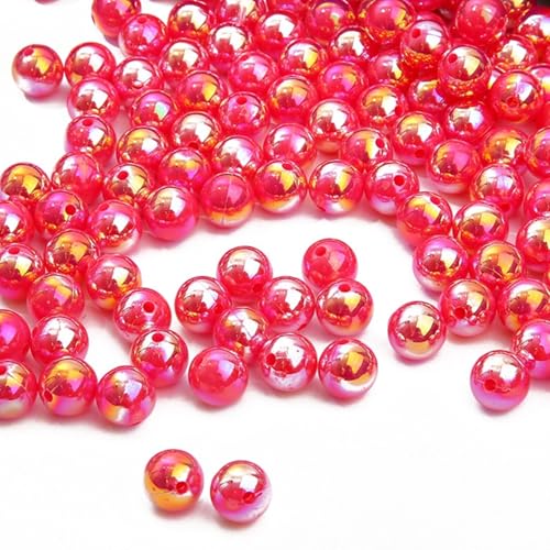 Perlen für Schmuckherstellung, runde Acrylperlen, rot, AB-Farben, lose Blasen-Abstandshalter, Bastelperlen mit Loch, 6 mm Perlen zum Basteln, 1000 Stück von HarParBar