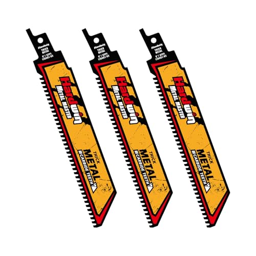 Hardwin Säbelsägeblätter Metall, 150 mm (6 Zoll), 8 Zähne pro Zoll (TPI) - Schnellschnitt für Hartmetalle, Universal-Schaft 12,7 mm (1/2 Zoll), 3-teiliges Set von Hardwin