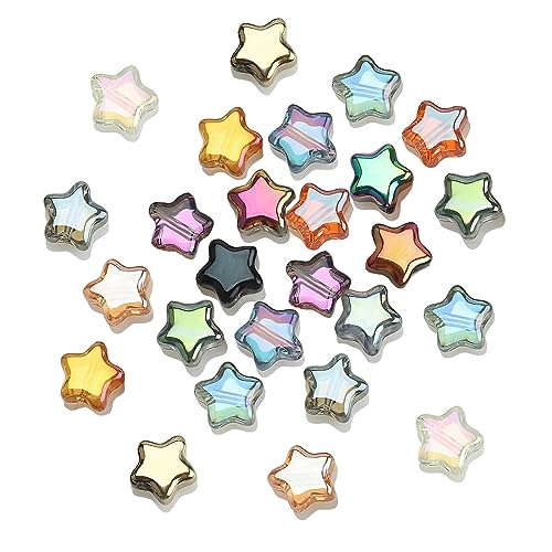 Harewu 100 Stück Sternförmige Perlen, Kristallglas, sternförmige Abstandshalter, 8 mm, bunte, sternförmige Perlen, für Armbänder und Halsketten, Basteln, Geschenke von Harewu