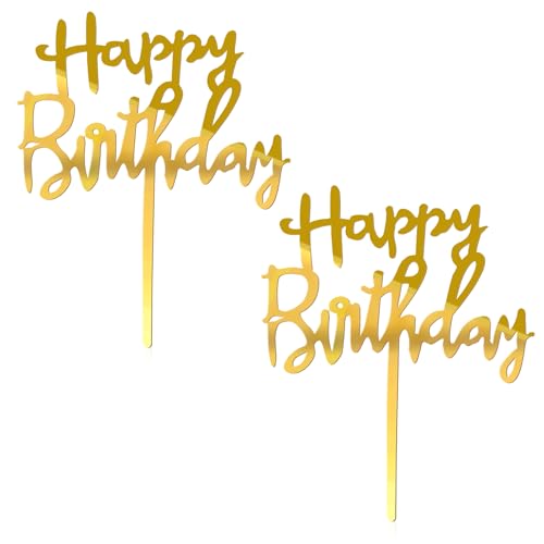 2 Stück Happy Birthday Cake Topper, Kuchendeko Geburtstag, Party Deco, Tortenstecker für Geburstagstorte, Geburtstagszubehör 13.2 x 13 cm(Gold) von Hariendny