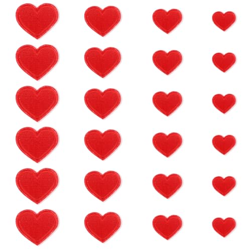 24 Stück Bestickt Herz Patches Zum Aufbügeln - Rote Aufnäher, Bügelbilder Zum Aufnähen, Herzförmige Aufbügelflicken Applikation Für Hüte, Jacken, Rucksäcke, Jeans von Hariendny