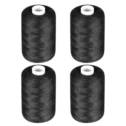 4 Stück Nähgarn Schwarz 1000 Yards|914m Polyester Nähgarn Quiltgarn, Overlock-Garnspulen, Farben Mehrzweck Stickgarn Schwarz für Nähen Sticken und Quilten Maschinen（Insgesamt 4000 Yards） von Hariendny