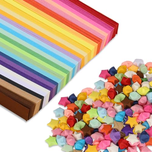 540 Stück Streifen Origami Sterne Papierstreifen 27 Farben Rainbow Colors Doppelseitige Handgefertigte Sternenpapier Glücksstern-Origami-Papier für DIY Basteln Geschenk Schmücken von Hariendny
