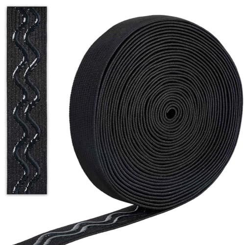 5M Silikon Gummiband 20 mm Gummiband Schwarze Elastische Bänder Gummiband zum Nähen Rutschfestes Breites Non-Slip Welle Silikon Gummiband Elastisches Gummiband für Kleidung Perücke Gürtel von Hariendny