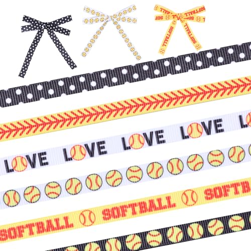 6 Rollen 18 Meter Softball-Bänder, 0,95 cm breit, Sport-Softball-Bänder zum Basteln, gestreiftes Ripsband, Geschenkverpackung, Bastelband für Geschenkverpackungen, Heim-Mottoparty-Dekoration von Hariendny