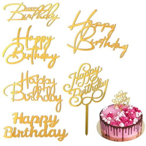 6 Stück Happy Birthday Cake Topper, Party Deco Tortenstecker, Goldenes Happy Birthday Tortendeko Set, Happy Birthday deko für Babyparty, Mädchen, Kinder, Jubiläen, Partyfeier von Hariendny