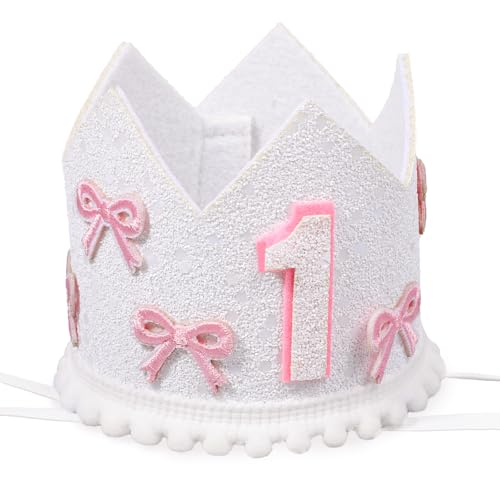 Hariendny Rosa Schleife 1. Geburtstag Hut, weicher Filz Erster Geburtstag Krone Mädchen, Einjährige Mädchen Kuchen Smash Foto Requisiten von Hariendny