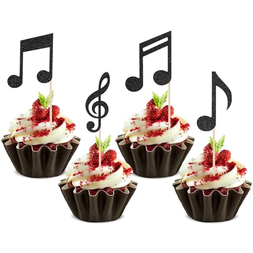 Musiknoten Ausschnitte Tortendeko, 36 Stück Cupcake-Topper mit Musiknoten, Noten Deko, Musik Party Dekorationen, Glitzer Schwarz Kuchen Deko, Musical Symbol Cupcake Toppers für Rock, Musikpartys Musiknoten Ausschnitte Tortendeko, 36 Stück Cupcake-Topper mit Musiknoten, Noten Deko, Musik Party Dekorationen, Glitzer Schwarz Kuchen Deko, Musical Symbol Cupcake Toppers für Rock, Musikpartys von Hariendny