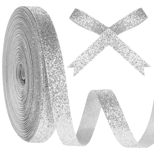 Silbernes Glitzerband, 1,9 cm x 45,7 m Glitzer-Drahtkante, silberfarbene Schnittkante, Weihnachtsband, glitzernde Bandgirlande, Geschenkverpackungen für Bastelarbeiten, Weihnachtsbaumdekoration Silbernes Glitzerband, 1,9 cm x 45,7 m Glitzer-Drahtkante, silberfarbene Schnittkante, Weihnachtsband, glitzernde Bandgirlande, Geschenkverpackungen für Bastelarbeiten, Weihnachtsbaumdekoration von Hariendny