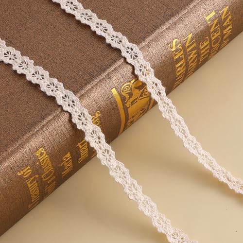 Vintage Spitzenband Borte, Selbstklebende Spitze, Beige Aus Baumwolle Dekoband, Spitzenstoff Spitzenborte, Spitzenband für Handwerk, Scrapbooking, Geschenkbox, Hochzeit, Dekoratio, 9,5 m (1 cm) von Hariendny