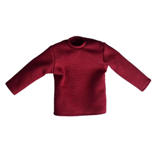 Harilla 1/12 Skala Langarm Shirts Pullover Casual Mode Schlank Miniatur T Shirts Kostüm für 6 Zoll Männlichen Puppe Körper Kleidung ACCS, Dunkelrot von Harilla