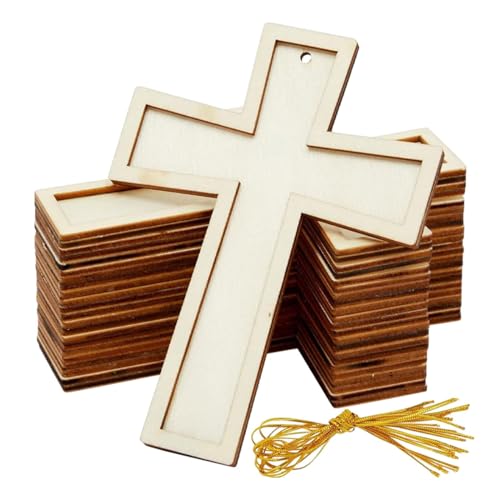 Harilla 10er-Pack kleines Kreuz-Set zum Basteln, Kreuz-Anhänger aus Holz für christliche Taufe, Ostern, Erstkommunion, Rosenkranz, 9,7 x 12,7 cm von Harilla
