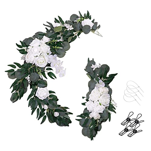 Harilla 2 Stücke Hochzeitsbogen Blumen Hochzeitsarrangement Dekorationen Willkommensblumendekor Seidenblumenblumengirlande für Zuhause Hintergrunddekoration, Weiß von Harilla