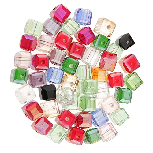 Harilla 50 6 Mm Facettierte Quadratische Würfelglaskristalle Lose Perlen für Die Schmuckherstellung, Farbe mischen von Harilla
