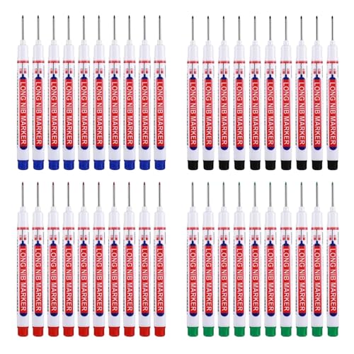 Harilla 8 Stück Tieflochmarker Stift Marker Tiefloch Zeichnen Wasserfest Dauerschreibgerät mit Langer Spitze Und Clip für Handwerker Konstruktion für, 40 Stück Rot von Harilla きん