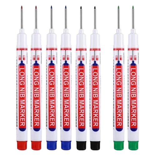 Harilla 8 Stück Tieflochmarker Stift Marker Tiefloch Zeichnen Wasserfest Dauerschreibgerät mit Langer Spitze Und Clip für Handwerker Konstruktion für, 8 Stück Rot von Harilla きん