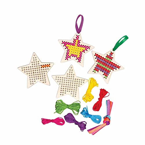 Harilla Holz Kreuzstich Lesezeichen Stickerei Buchmarker Handwerk Anhänger DIY Geschenkanhänger mit Löchern für Kinderbuchliebhaber Leser Heimdekoration, Pentagramm 12,5 cm von Harilla