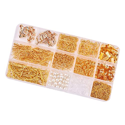 Harilla Ohrring-Suchset, Perlen, Ösenstifte, Karabinerverschlüsse, 2 m Kette, Zubehör-Set zur Herstellung von Ohrringen für Bastelarbeiten, Anhänger, golden von Harilla