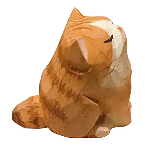 Harilla Orange Katze Holzfigur Tier Mini Handgemachtes Niedliches Kleine Kunst Schnitzarbeit Heimdekoration Minifigur Ornament von Harilla