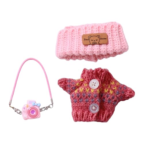 Harilla Puppenkleidung, Zubehör, Kamera, Ornament, Kleidung, Puppen-Outfit, Pullover und Mütze für 15 cm/17 cm Puppen, Geschenke, DIY-Basteln, Dunkelrosa von Harilla