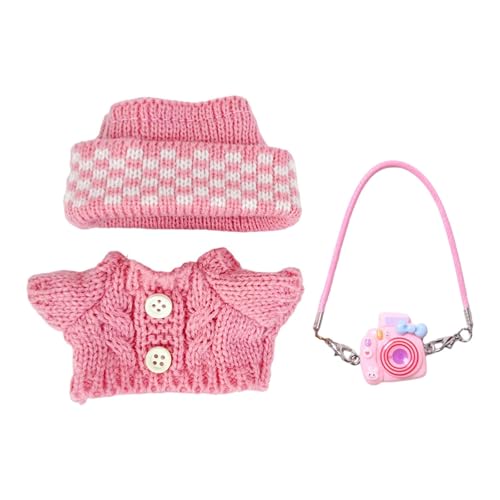 Harilla Puppenkleidung, Zubehör, Kamera, Ornament, Kleidung, Puppen-Outfit, Pullover und Mütze für 15 cm/17 cm Puppen, Geschenke, DIY-Basteln, Rosa von Harilla