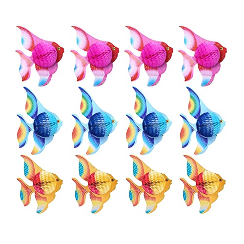 Harilla Seidenpapier Waben unter dem Meer Party Dekorationen Babyparty Gastgeschenke Tropische Fische Geburtstagsparty Waben Herzstück, 12er-Set von Harilla