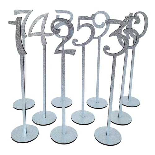 Harilla Tischnummern, Tischnummernkarten, Dekoration, rustikale Tischkartenhalter, Tischnummernhalter für Hochzeit, Empfang, Event, Catering, 10 Stück Silber von Harilla