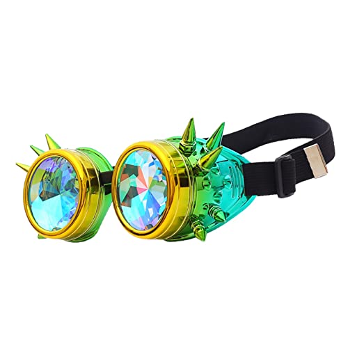 Kristalllinsen-Kaleidoskop-Brille, Brille, schicke, stilvolle, bunte Steampunk-Brille für Rave-Geburtstags-Musikfestival-Halloween-Kostüm, Gold von Harilla