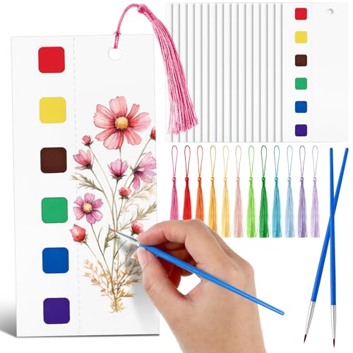 Harloon 50 Blatt Blanko-Aquarell-Lesezeichen mit 50 bunten Quasten, 5 Pinseln, DIY-Lesezeichen-Set, Reise-Aquarell-Buchblock mit Löchern für Kunst, Malen, Basteln, Geburtstag, Party, Austausch Harloon 50 Blatt Blanko-Aquarell-Lesezeichen mit 50 bunten Quasten, 5 Pinseln, DIY-Lesezeichen-Set, Reise-Aquarell-Buchblock mit Löchern für Kunst, Malen, Basteln, Geburtstag, Party, Austausch von Harloon