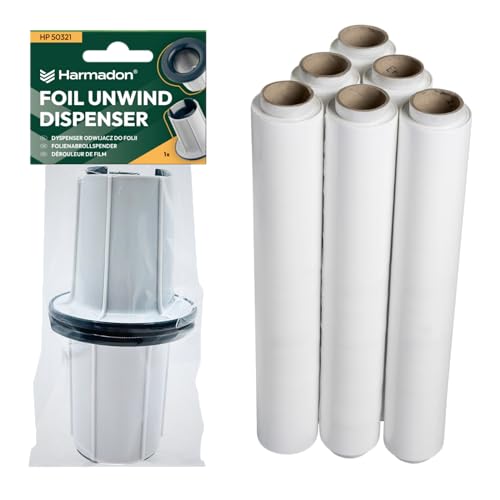 Harmadon 6 Stück Stretchfolie mit Abroller Satz - Weiß Verpackungsfolie und Stretch Folie Abroller - Verpackungsmaterial 50cm x 110m - Komplettes Verpackungsset - Wickelfolie mit Gleithülse Harmadon 6 Stück Stretchfolie mit Abroller Satz - Weiß Verpackungsfolie und Stretch Folie Abroller - Verpackungsmaterial 50cm x 110m - Komplettes Verpackungsset - Wickelfolie mit Gleithülse von Harmadon