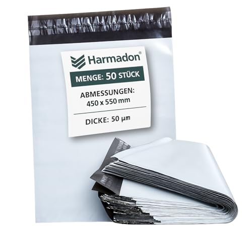 Harmadon Plastic Versandtaschen Warensendung - Versandtüten für Kleidung 50 Stücke - Versandbeutel 450x550mm - Folien Versandtasche Selbstklebend - Folienversandtaschen 50 µm - Weiß Harmadon Plastic Versandtaschen Warensendung - Versandtüten für Kleidung 50 Stücke - Versandbeutel 450x550mm - Folien Versandtasche Selbstklebend - Folienversandtaschen 50 µm - Weiß von Harmadon
