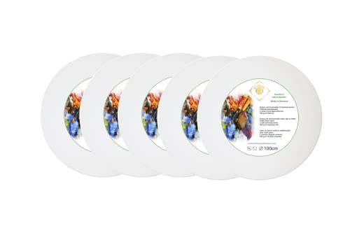 5er Set (5 Stück) Keilrahmen Leinwand rund 100cm aus Fichtenholz bespannt mit 380 g/m² Baumwolle Gewebe grundiert - Made in Germany von HARMONIE IM GANZEN