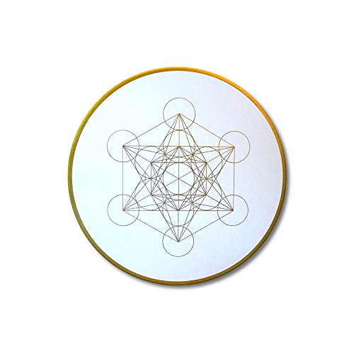 Wandbild Metatrons Würfel in Gold "Erkenntnis" - HANDGEMALT - Größe 50cm rund - Energiebild Metatron in Gold mit Acrylfarbe gemalt - Leinwand auf runden Keilrahmen gespannt | MADE IN GERMANY von HARMONIE IM GANZEN